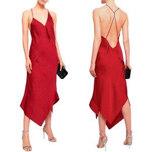 ROLAND MOURET Jimboy Asymmetric Hammered Silk-satin Midi Dress In Claret Red